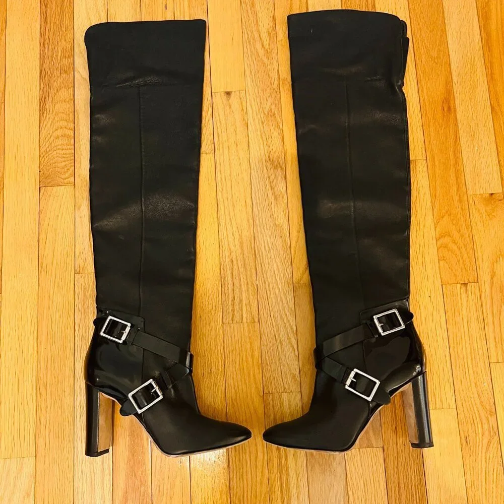 Jimmy Choo Doma Over-The-Knee Boots in Black Leather Size 41 Made In Italy